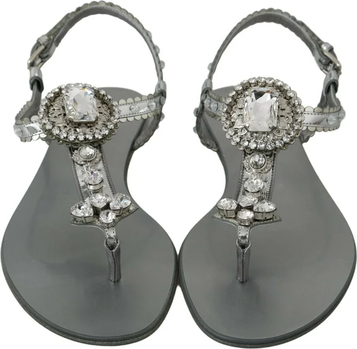 Silver Crystal Sandals Flip Flops Women's Shoes - Image 6