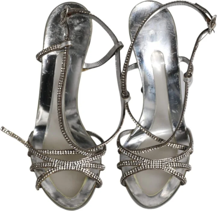 Silver Crystal Slingback KEIRA Sandals Women's Shoes (Pre-Owned) - Image 3