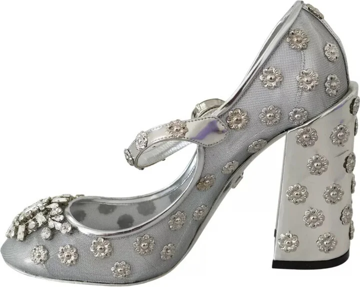 Silver Crystal Studs Heels Mary Janes Pumps Women's Shoes (Pre-Owned) - Image 3