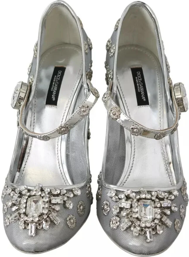 Silver Crystal Studs Heels Mary Janes Pumps Women's Shoes (Pre-Owned) - Image 5