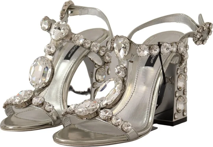 Silver Crystals Strap Buckle High Heel Women's Sandals - Image 2