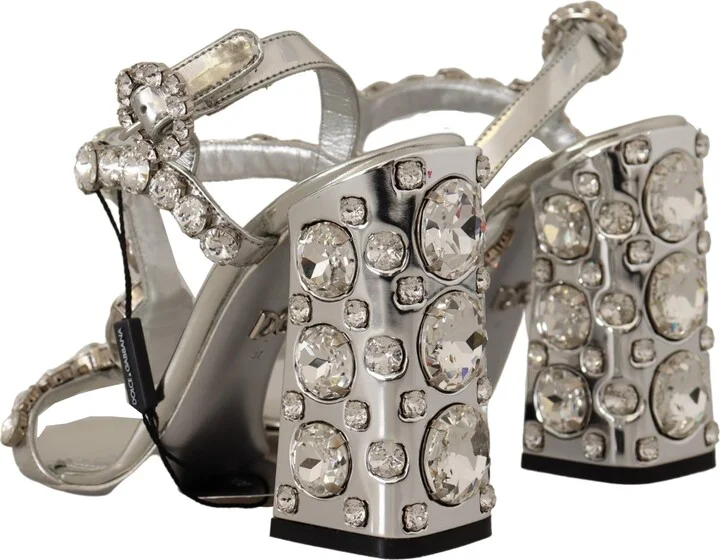 Silver Crystals Strap Buckle High Heel Women's Sandals - Image 3