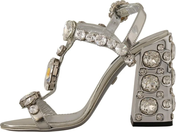 Silver Crystals Strap Buckle High Heel Women's Sandals - Image 4
