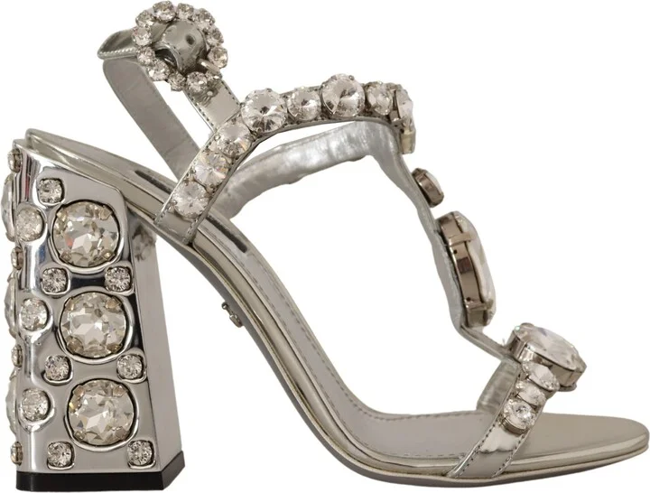 Silver Crystals Strap Buckle High Heel Women's Sandals