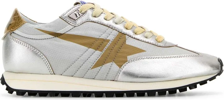 Silver Fabric And Leather Running Marathon Sneakers