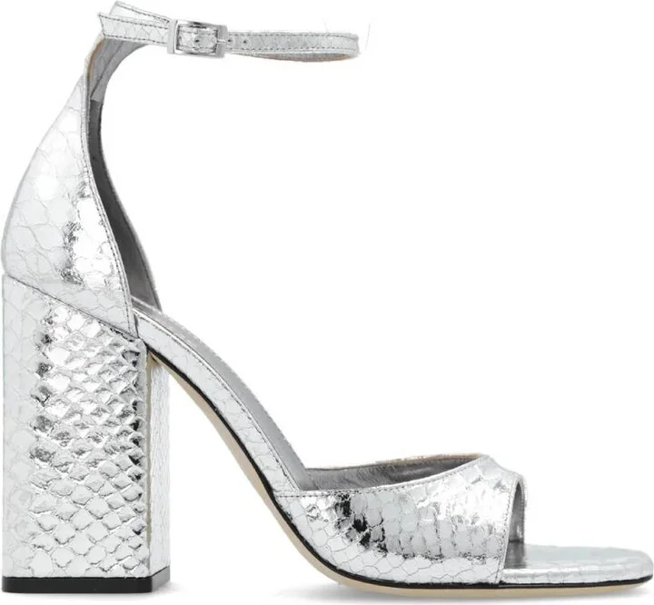 Silver Fiona Embossed Leather Sandals