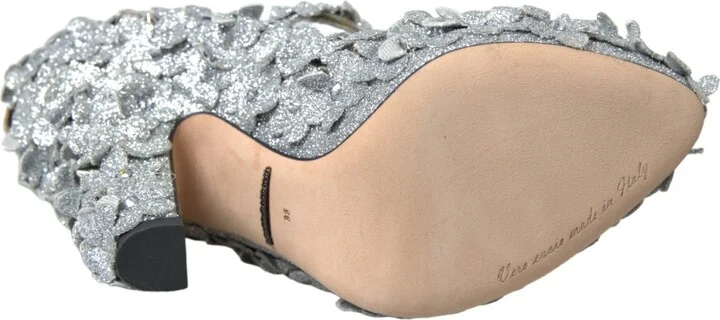 Silver Floral Crystal Mary Jane Pumps Women's Shoes - Image 6