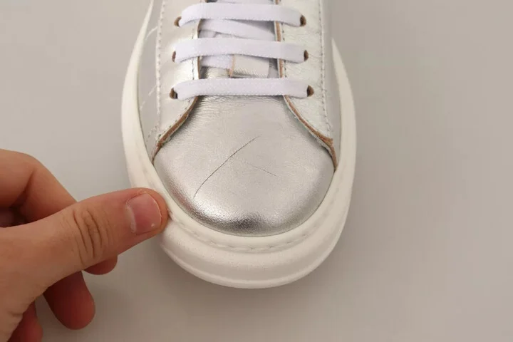 Silver Full Grain Leather Lace Up Sneakers Women's Shoes (Pre-Owned) - Image 5