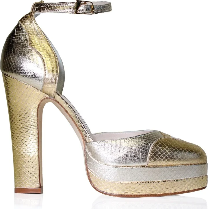 Silver / Gold Lily Gold Platino Platform Block Heels