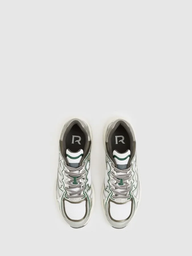 Silver/green Nubuck and Mesh Trainers - Image 4