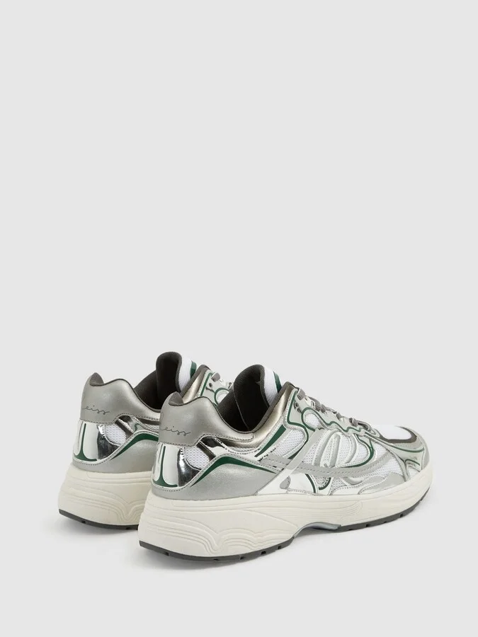Silver/green Nubuck and Mesh Trainers - Image 5