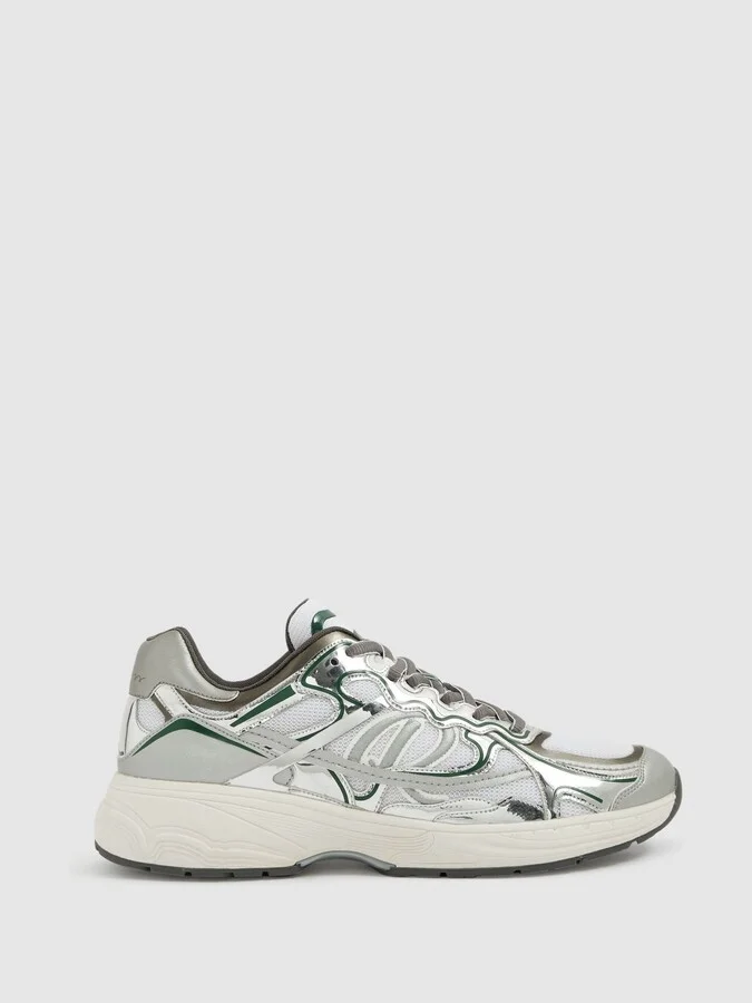 Silver/green Nubuck and Mesh Trainers