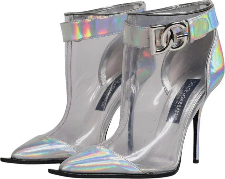 Silver Iridescent Pointed Short Boots Women's Shoes (Pre-Owned) - Image 4