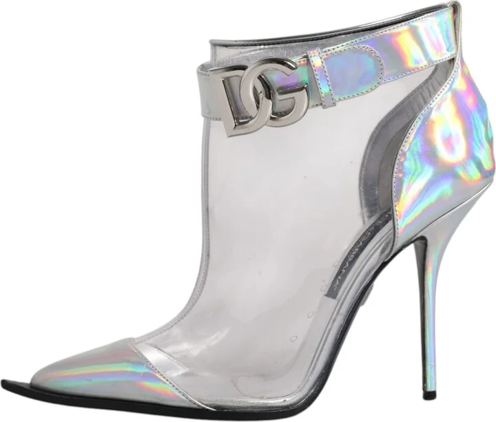 Silver Iridescent Pointed Short Boots Women's Shoes (Pre-Owned) - Image 6