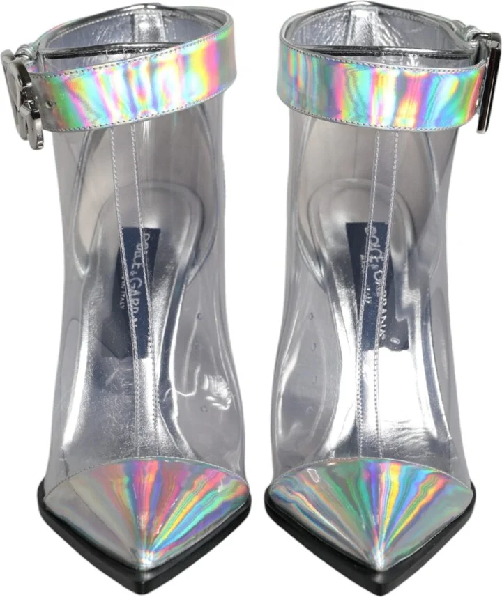 Silver Iridescent PVC Pointed Short Boots Women's Shoes - Image 2