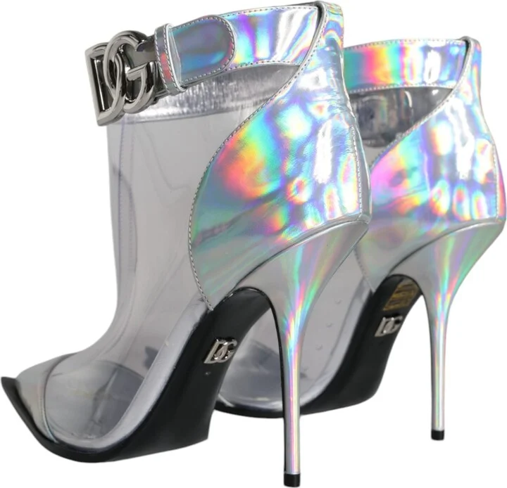 Silver Iridescent PVC Pointed Short Boots Women's Shoes - Image 5