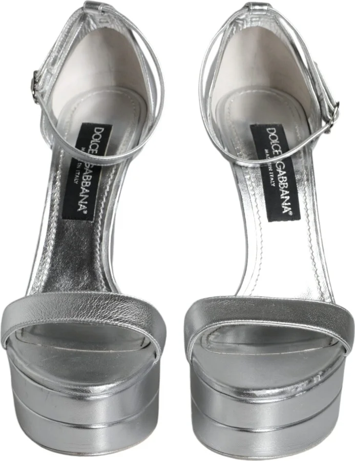 Silver KEIRA Heels Ankle Strap Sandals Women's Shoes (Pre-Owned) - Image 2