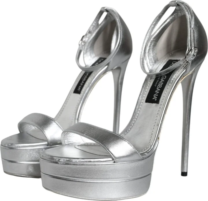 Silver KEIRA Heels Ankle Strap Sandals Women's Shoes (Pre-Owned) - Image 3