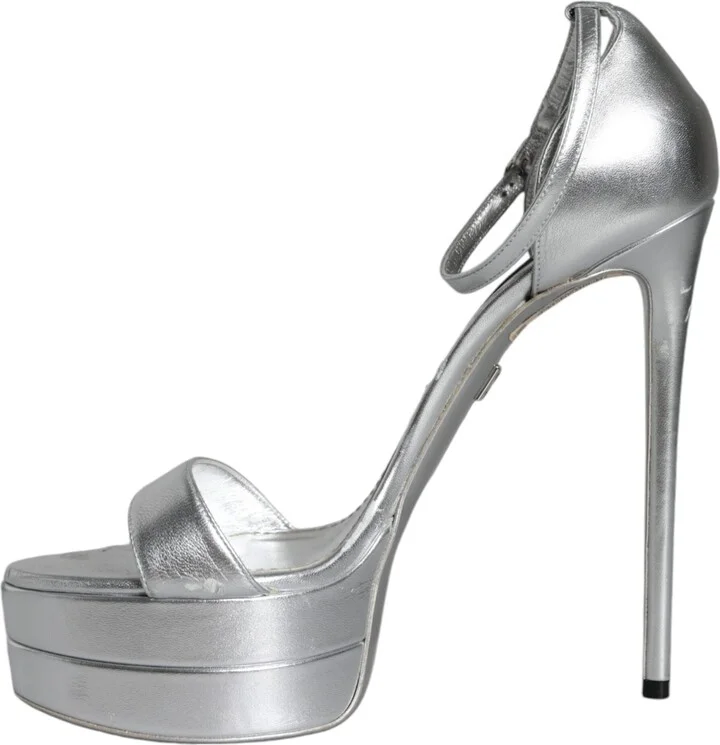 Silver KEIRA Heels Ankle Strap Sandals Women's Shoes (Pre-Owned) - Image 5