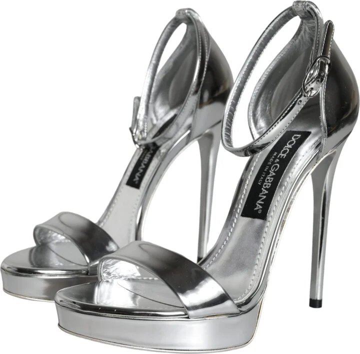 Silver KEIRA Heels Ankle Strap Sandals Women's Shoes (Pre-Owned) - Image 3