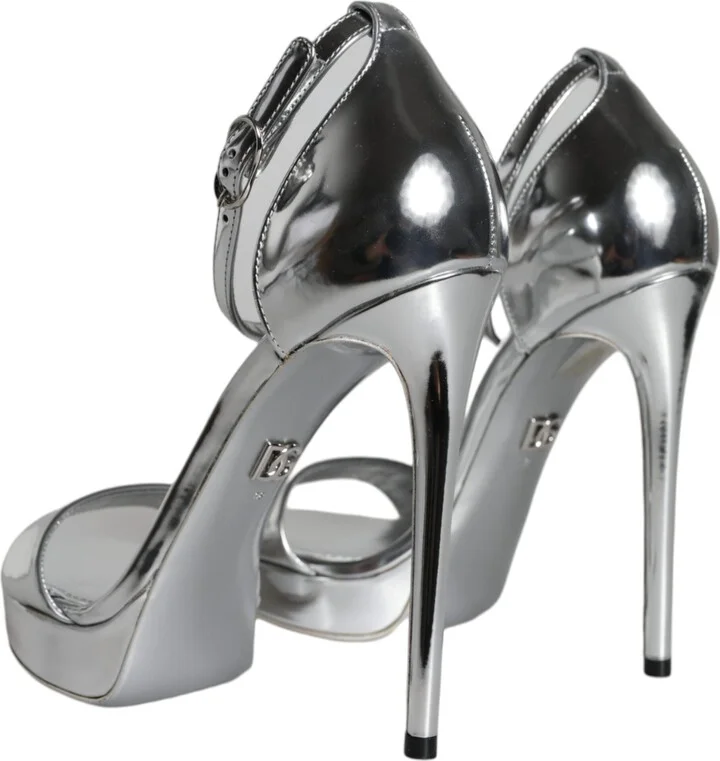 Silver KEIRA Heels Ankle Strap Sandals Women's Shoes (Pre-Owned) - Image 4