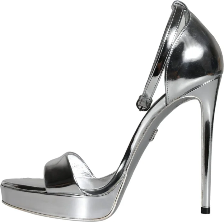 Silver KEIRA Heels Ankle Strap Sandals Women's Shoes (Pre-Owned) - Image 5