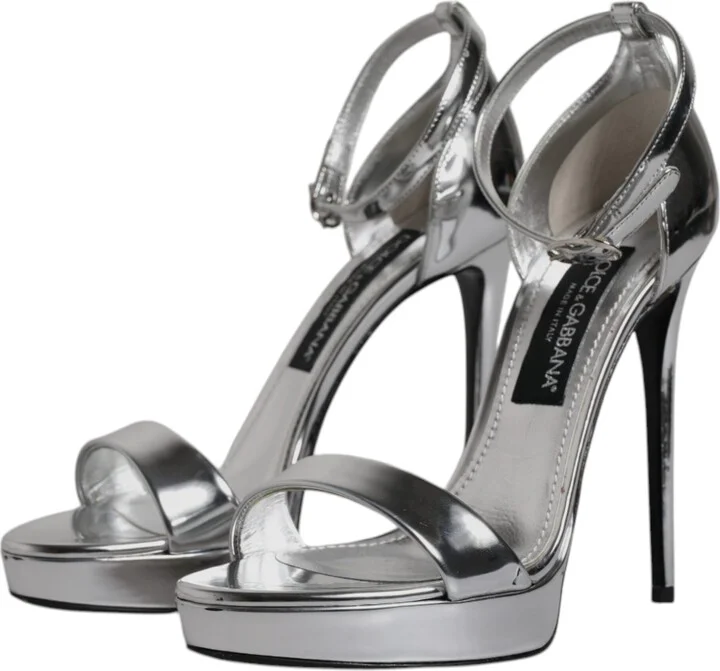 Silver KEIRA Heels Ankle Strap Sandals Women's Shoes (Pre-Owned) - Image 4