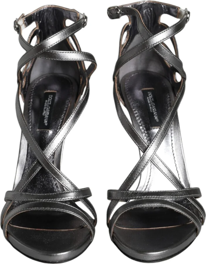Silver Keira Leather Heels Sandals Women's Shoes - Image 2
