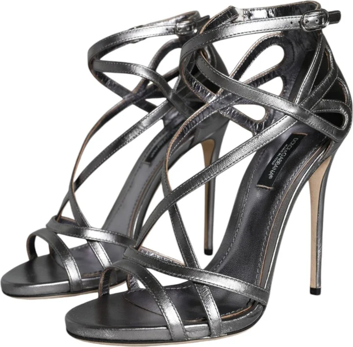 Silver Keira Leather Heels Sandals Women's Shoes - Image 3