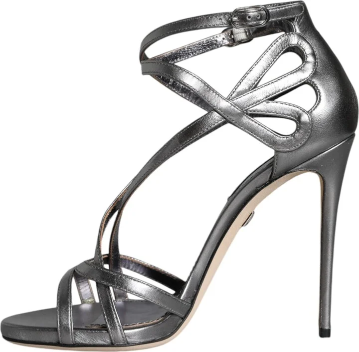 Silver Keira Leather Heels Sandals Women's Shoes - Image 5
