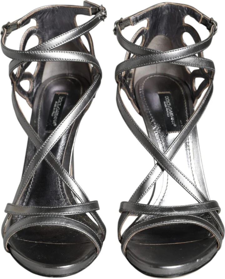 Silver Keira Leather Heels Sandals Women's Shoes (Pre-Owned) - Image 2