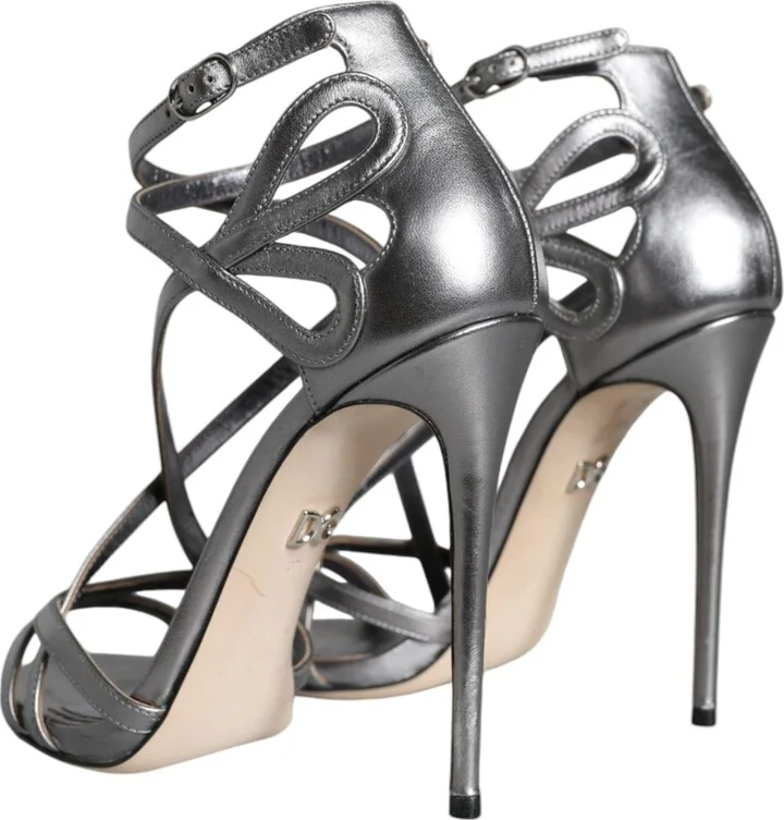 Silver Keira Leather Heels Sandals Women's Shoes (Pre-Owned) - Image 4