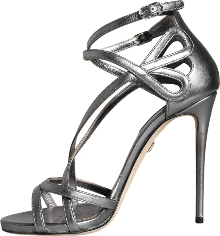 Silver Keira Leather Heels Sandals Women's Shoes (Pre-Owned) - Image 5