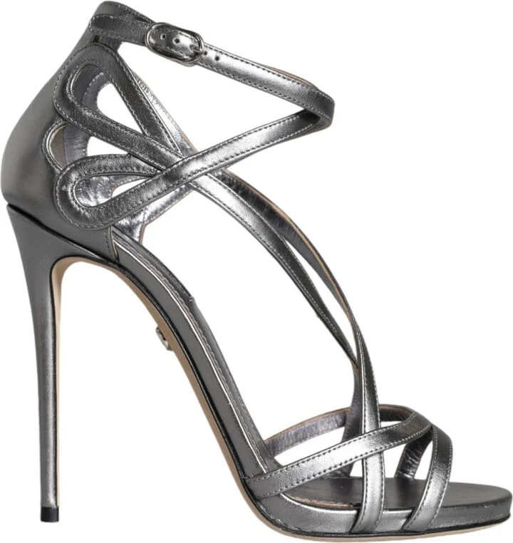 Silver Keira Leather Heels Sandals Women's Shoes (Pre-Owned)