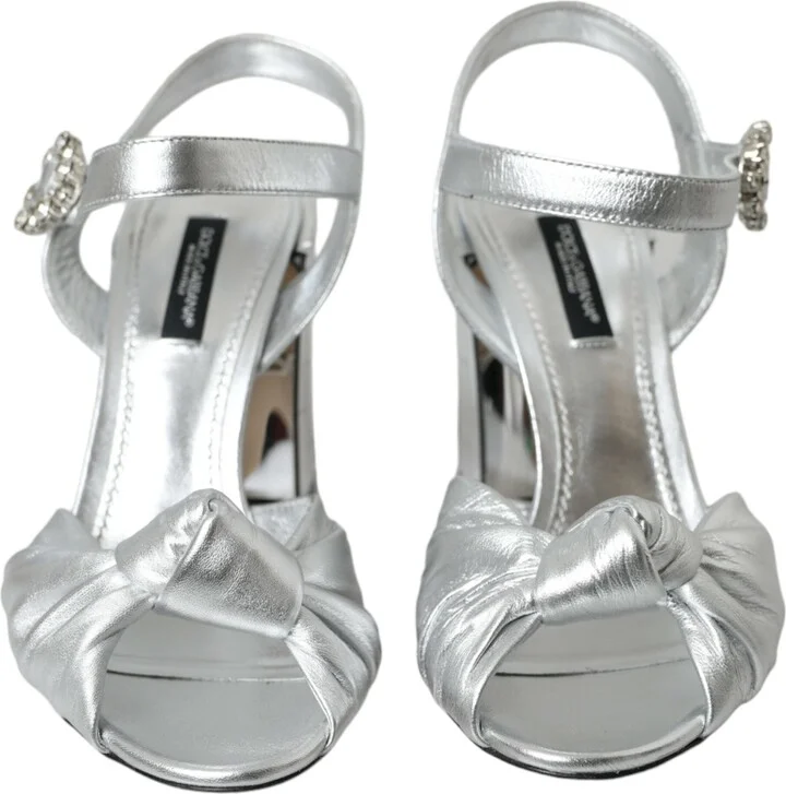 Silver Lambskin Leather Heels Sandals Women's Shoes - Image 2