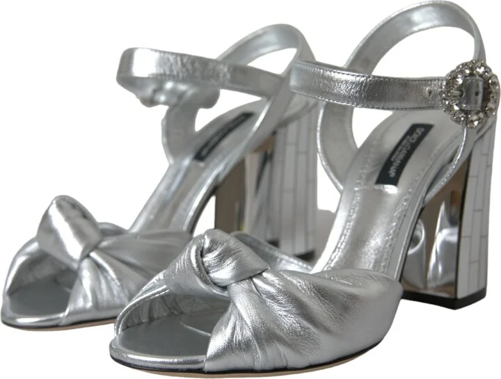 Silver Lambskin Leather Heels Sandals Women's Shoes - Image 3