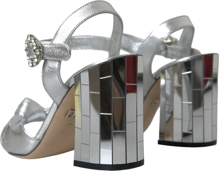 Silver Lambskin Leather Heels Sandals Women's Shoes - Image 4