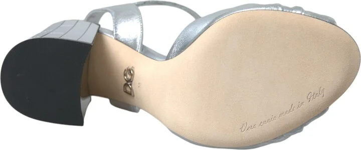 Silver Lambskin Leather Heels Sandals Women's Shoes - Image 6