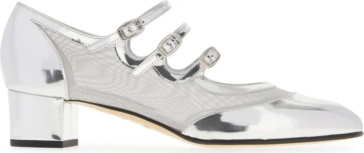 Silver Leather And Mesh Knight Pumps