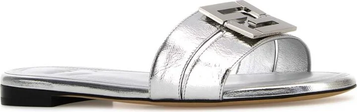 Silver Leather Baguette Slippers - Image 2