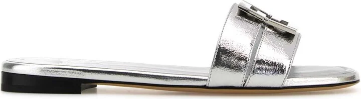 Silver Leather Baguette Slippers