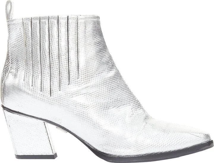 Silver Leather Block Heel Booties