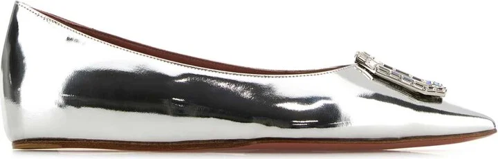 Silver Leather Camelia Ballerinas