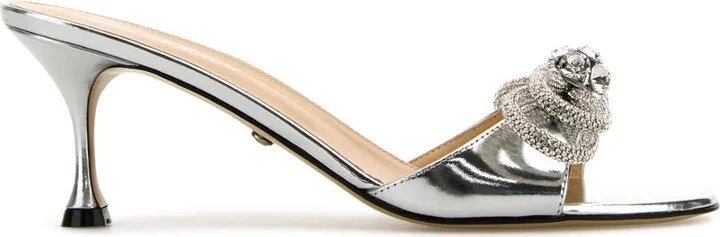 Silver leather Double Bow mules