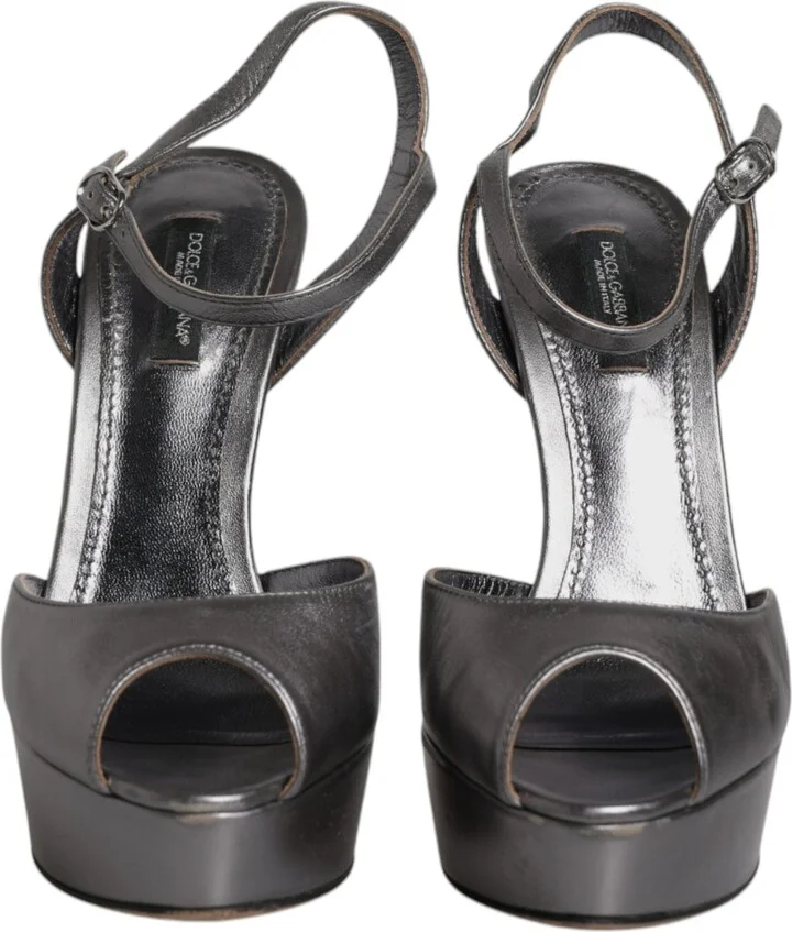 Silver Leather Platform Heels Sandals Women's Shoes (Pre-Owned) - Image 2