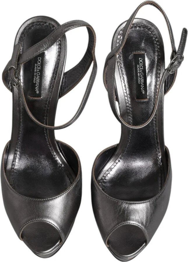 Silver Leather Platform Heels Sandals Women's Shoes (Pre-Owned) - Image 3