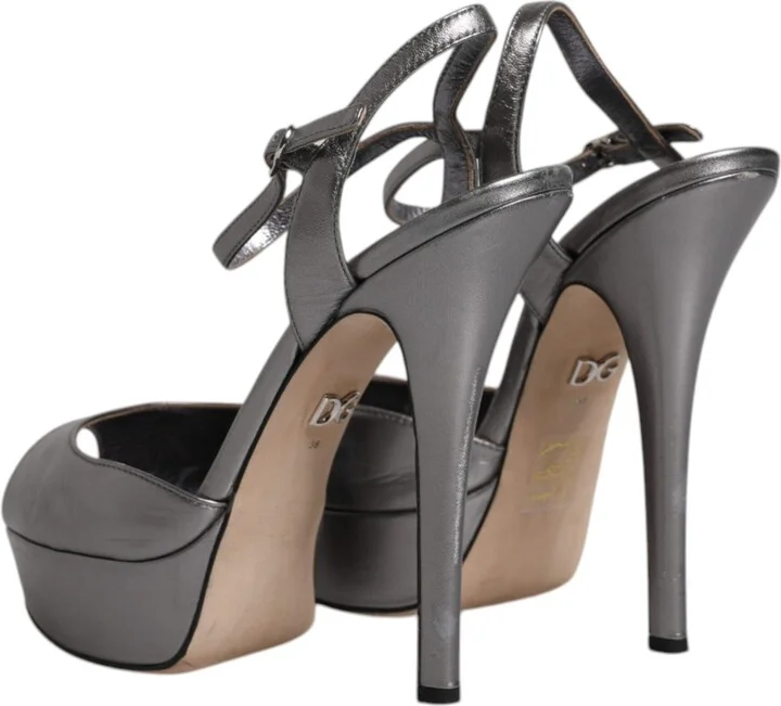 Silver Leather Platform Heels Sandals Women's Shoes (Pre-Owned) - Image 5