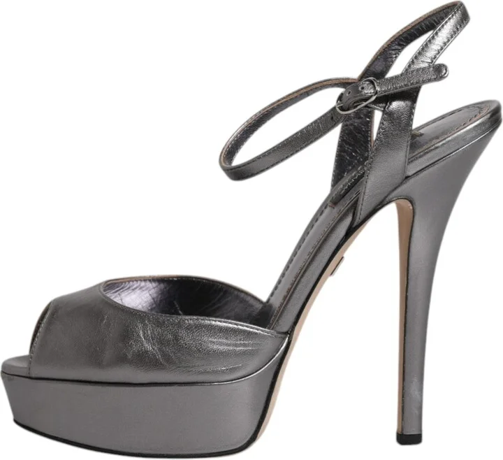 Silver Leather Platform Heels Sandals Women's Shoes (Pre-Owned) - Image 6