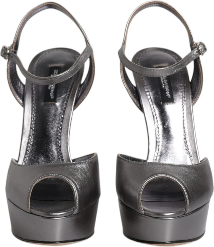 Silver Leather Platform Heels Sandals Women's Shoes (Pre-Owned) - Image 2