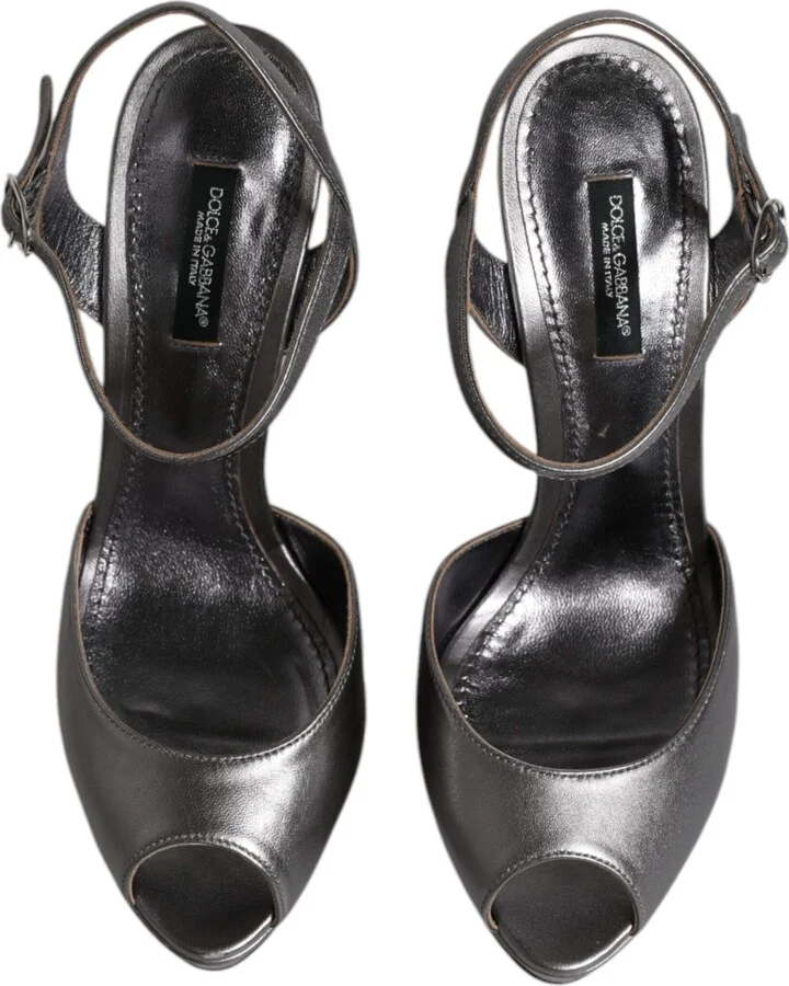 Silver Leather Platform Heels Sandals Women's Shoes (Pre-Owned) - Image 3